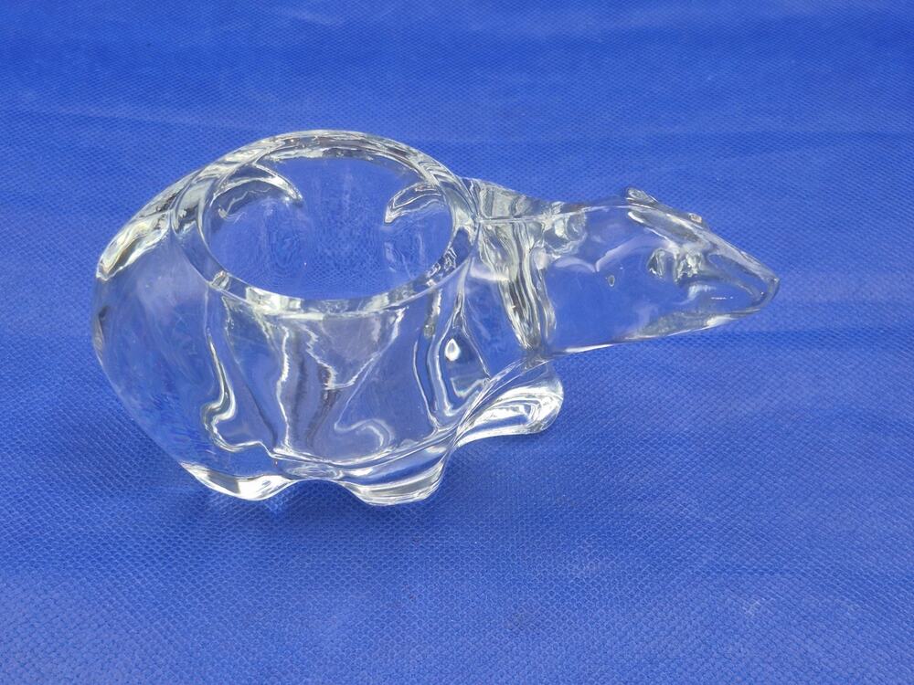 Vintage Indiana Glass Clear Polar Bear Votive Candle Holder 4.5" Long